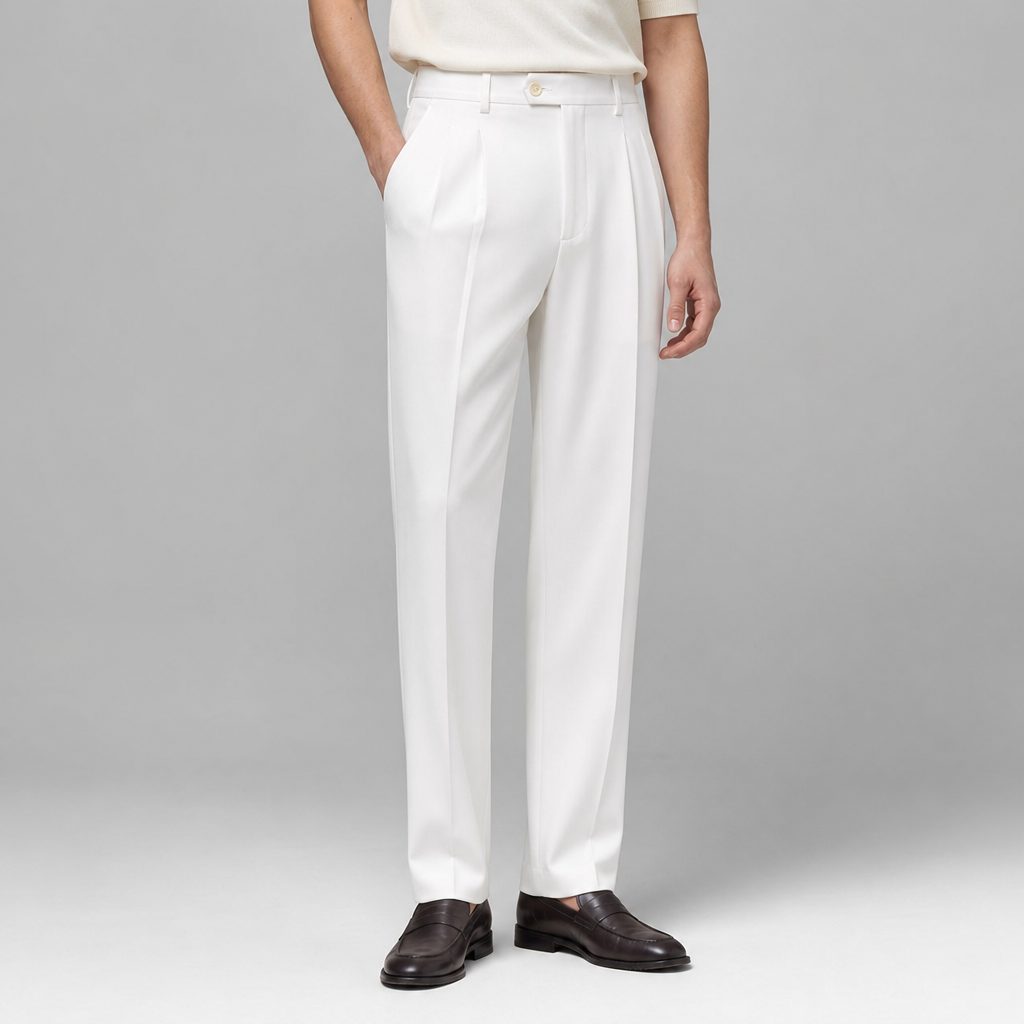 Tarragona Pleated Wide-Leg Pants in White