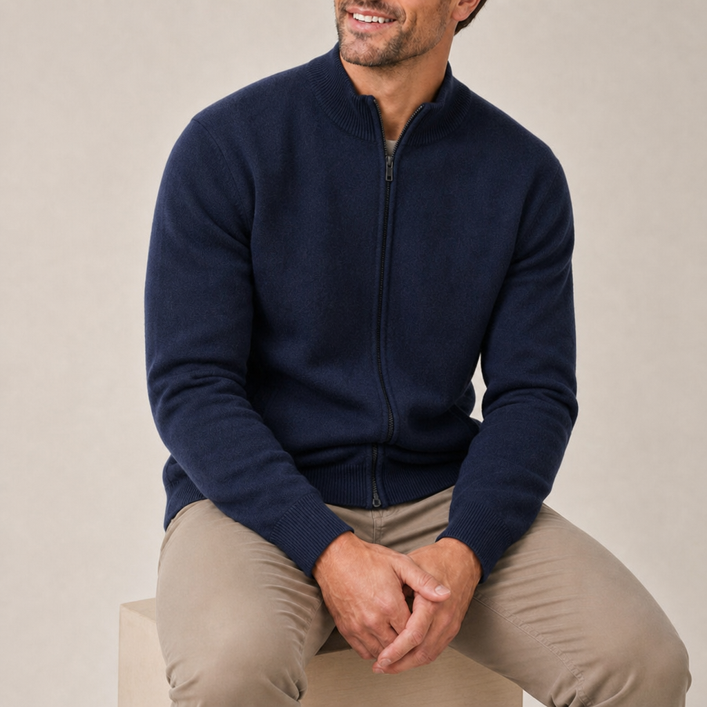 Trani Cashmere Zip Cardigan in Navy Blue