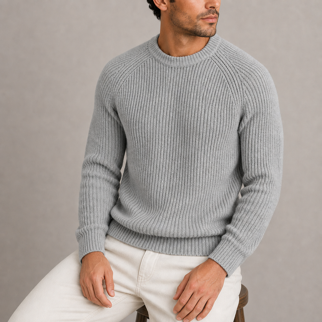Trani Fisherman Rib Knit Sweater in Grey