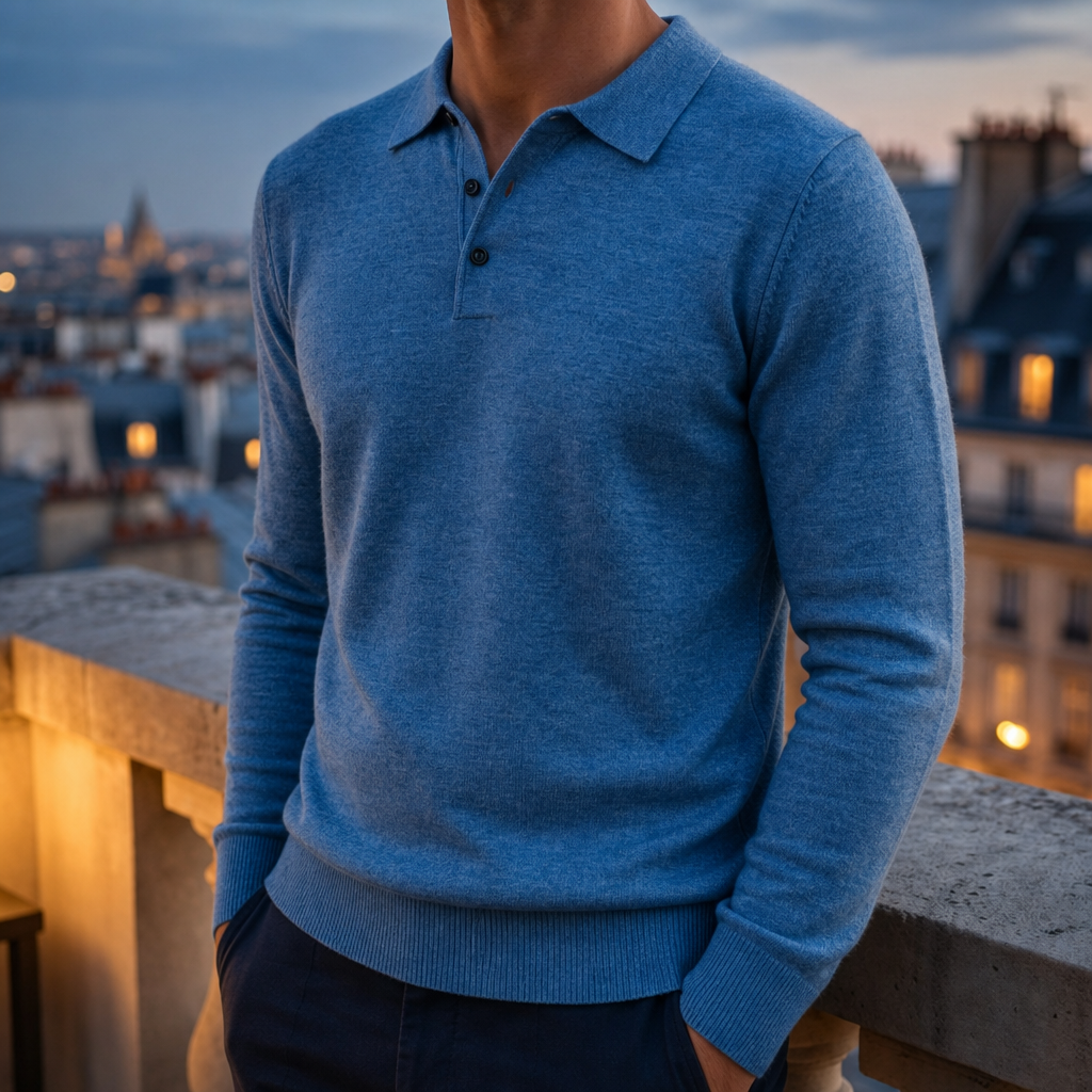 Trogir Merino Wool Polo Sweater in Blue