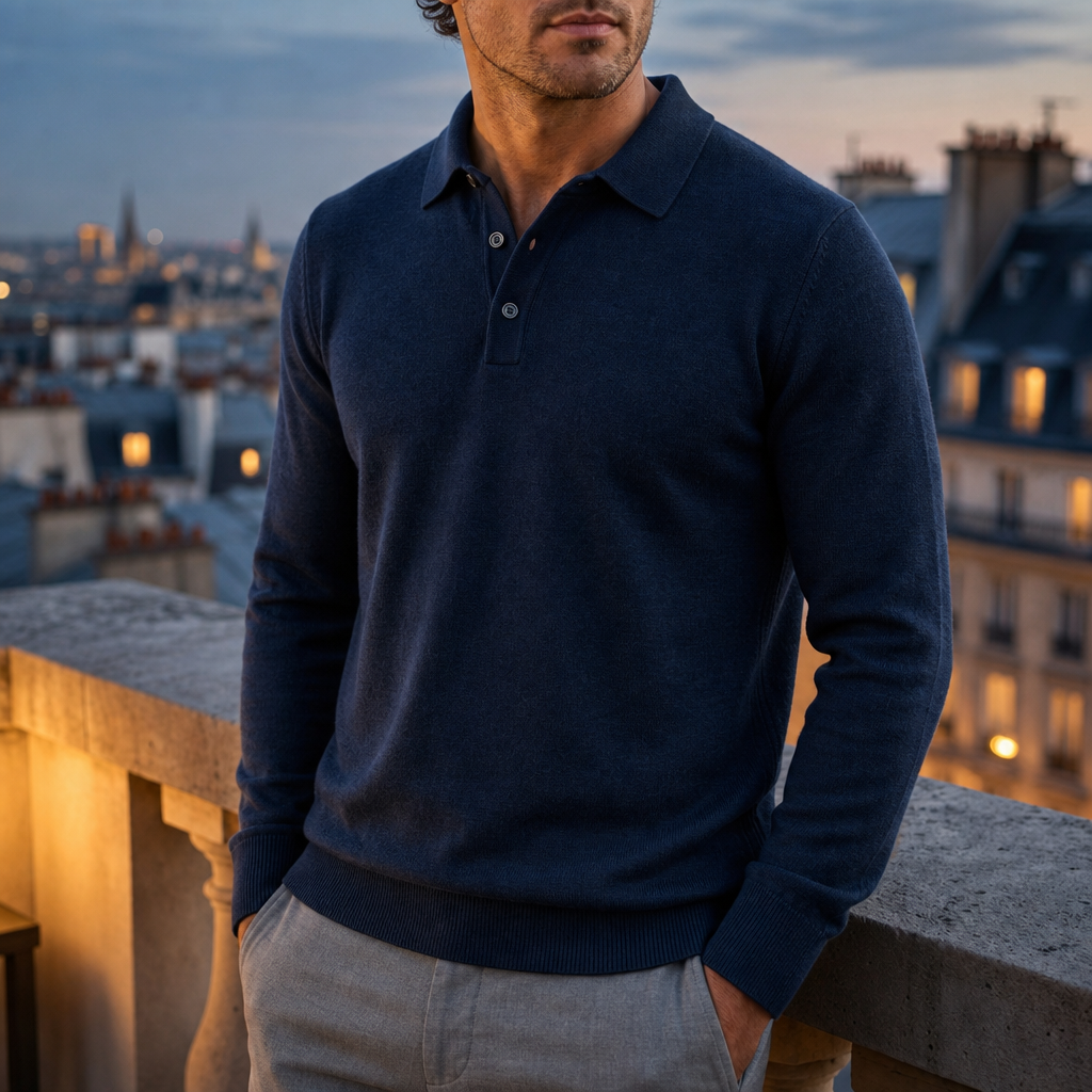 Trogir Merino Wool Polo Sweater in Navy