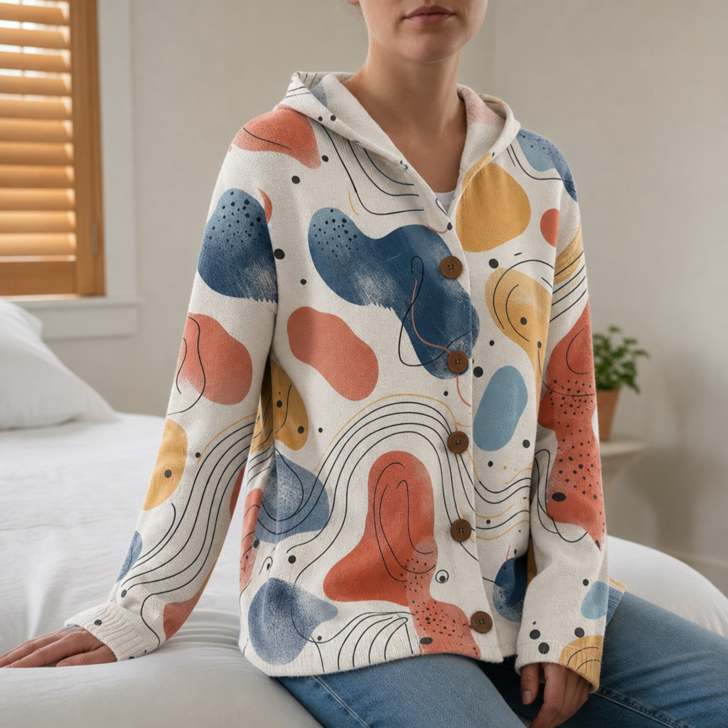 Verona Patchwork Hooded Cardigan in Beige
