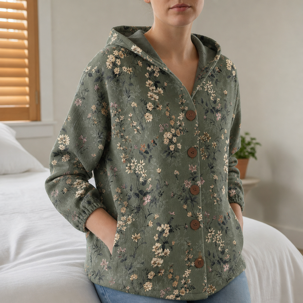 Verona Patchwork Hooded Cardigan in Dark Green
