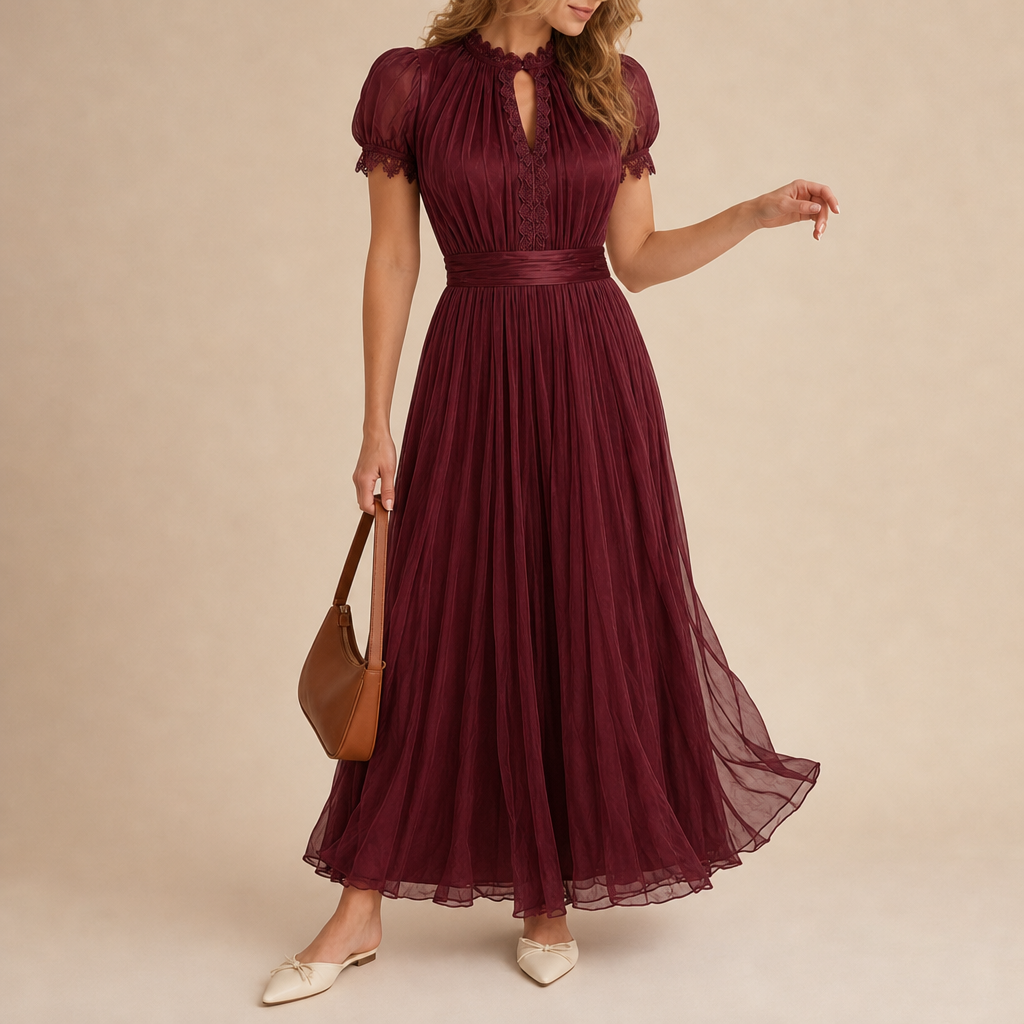 Villefranche Lace Trim Maxi Dress in Burgundy