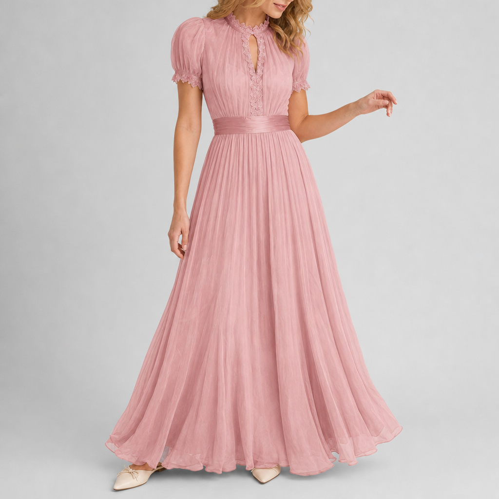 Villefranche Lace Trim Maxi Dress in Pink