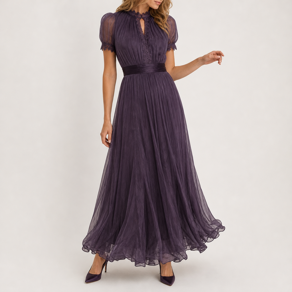 Villefranche Lace Trim Maxi Dress in Purple