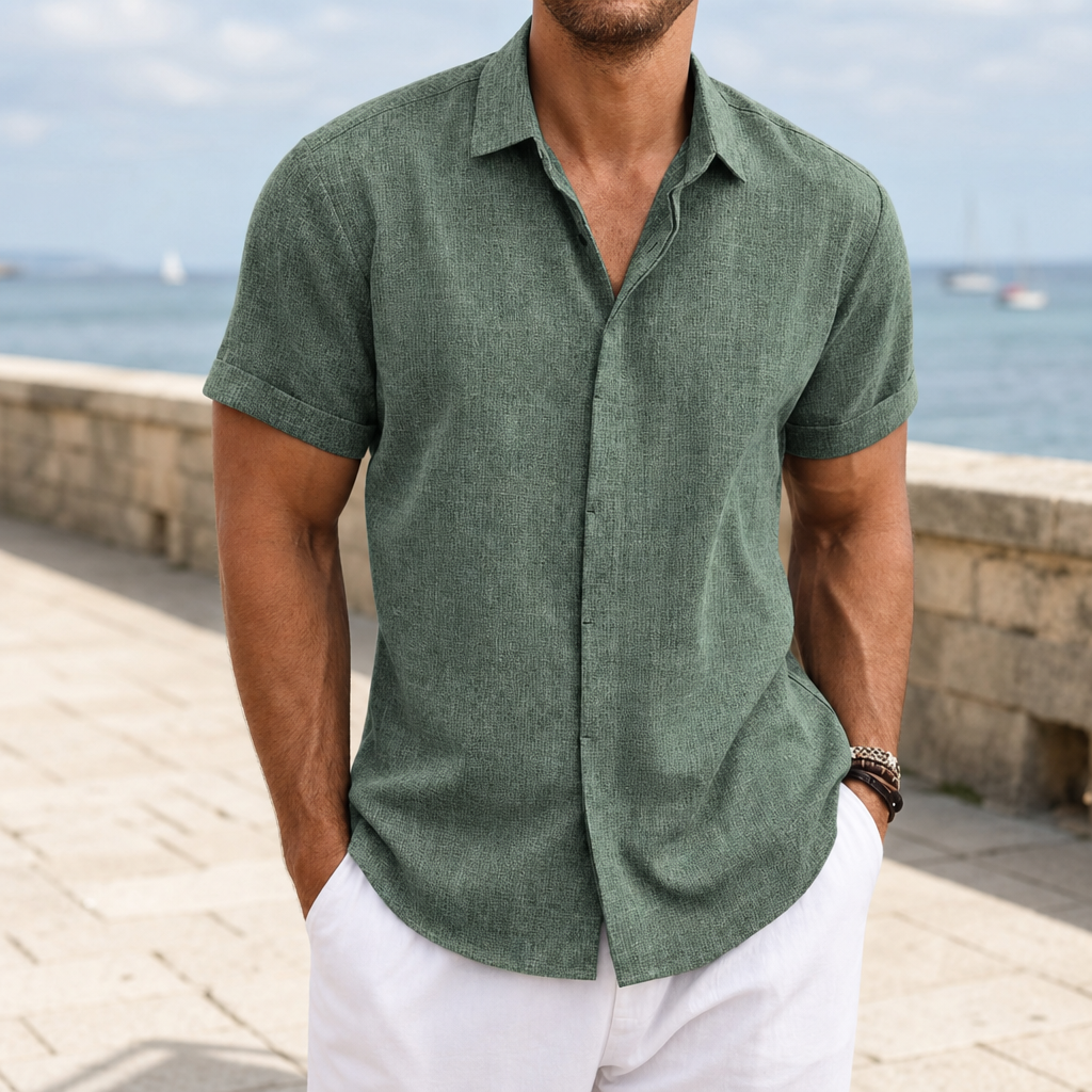 Volterra Linen Blend Button Shirt in Green