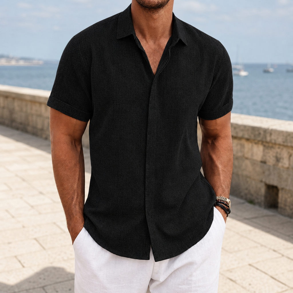 Volterra Linen Blend Button Shirt in Black