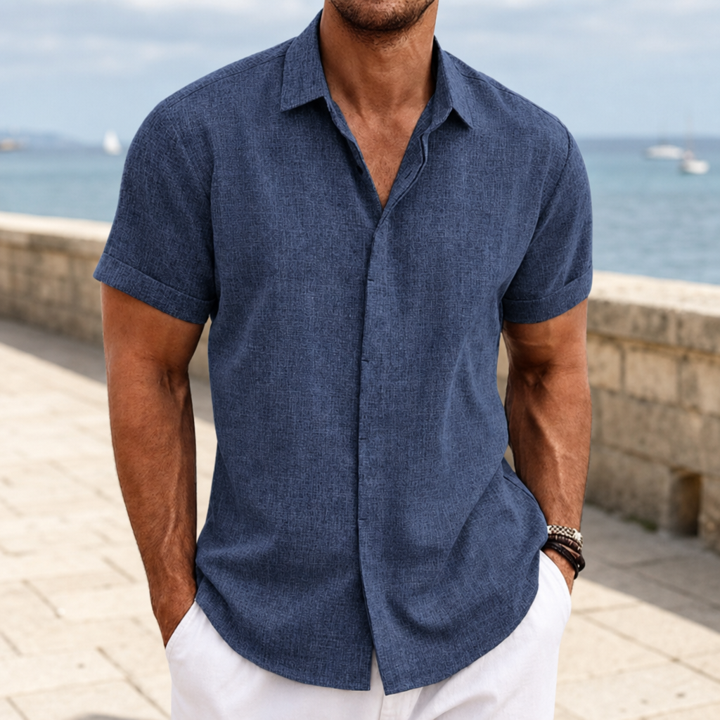 Volterra Linen Blend Button Shirt in Blue