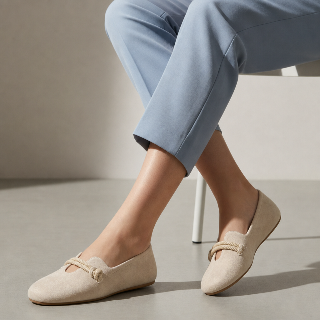 Cadiz Rope Strap Ballet Flats in Beige