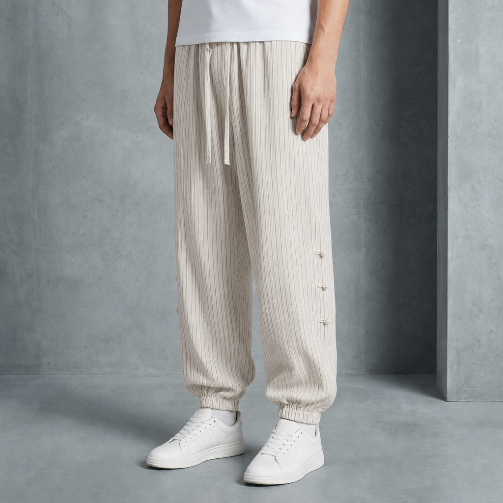Murcia Striped Cotton Joggers in Ivory