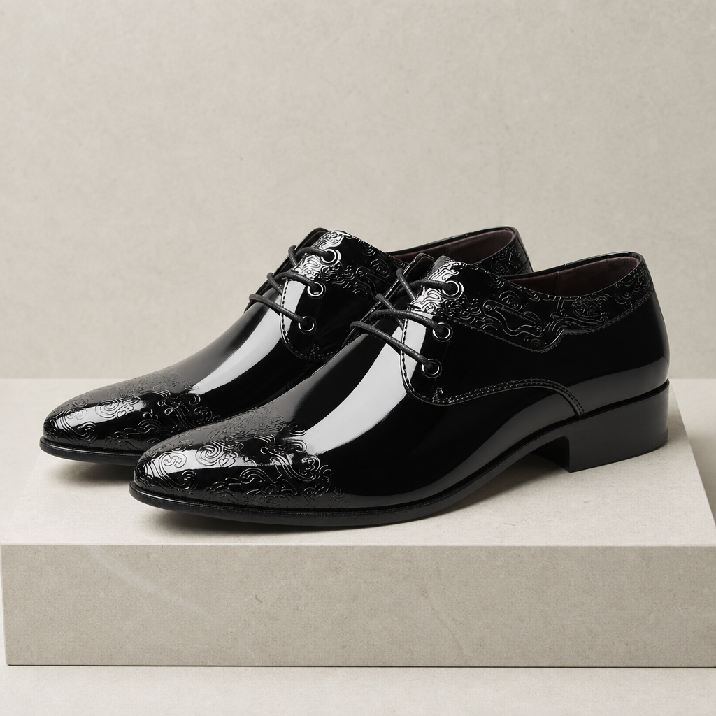 Maratea Patent Embossed Derby Shoes in Black