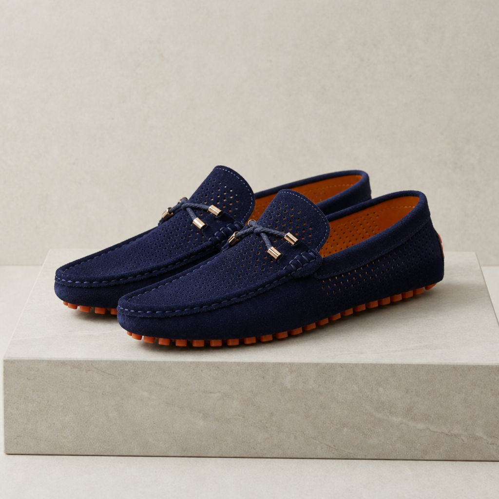 Lourmarin Perforated Suede Loafers in Blue