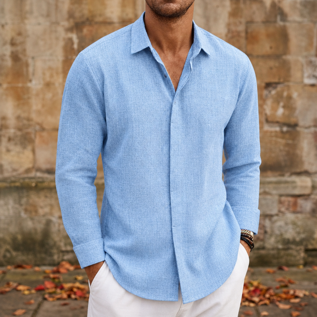 Alvanti Linen Button-Up Shirt in Blue