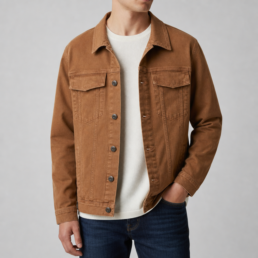 Collioure Brown Denim Barn Jacket in Rust Brown
