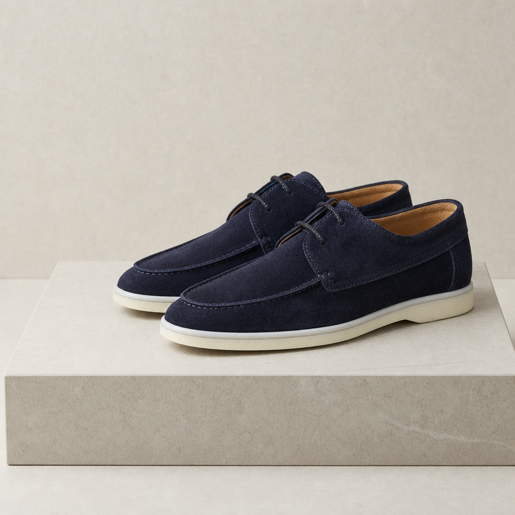 Estoril Suede Lace-Up Loafers in Dark Blue