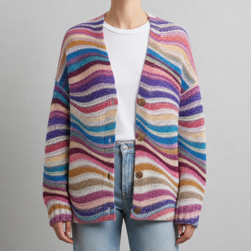 Nice Nadine's Button Cardigan in Multi Stripe