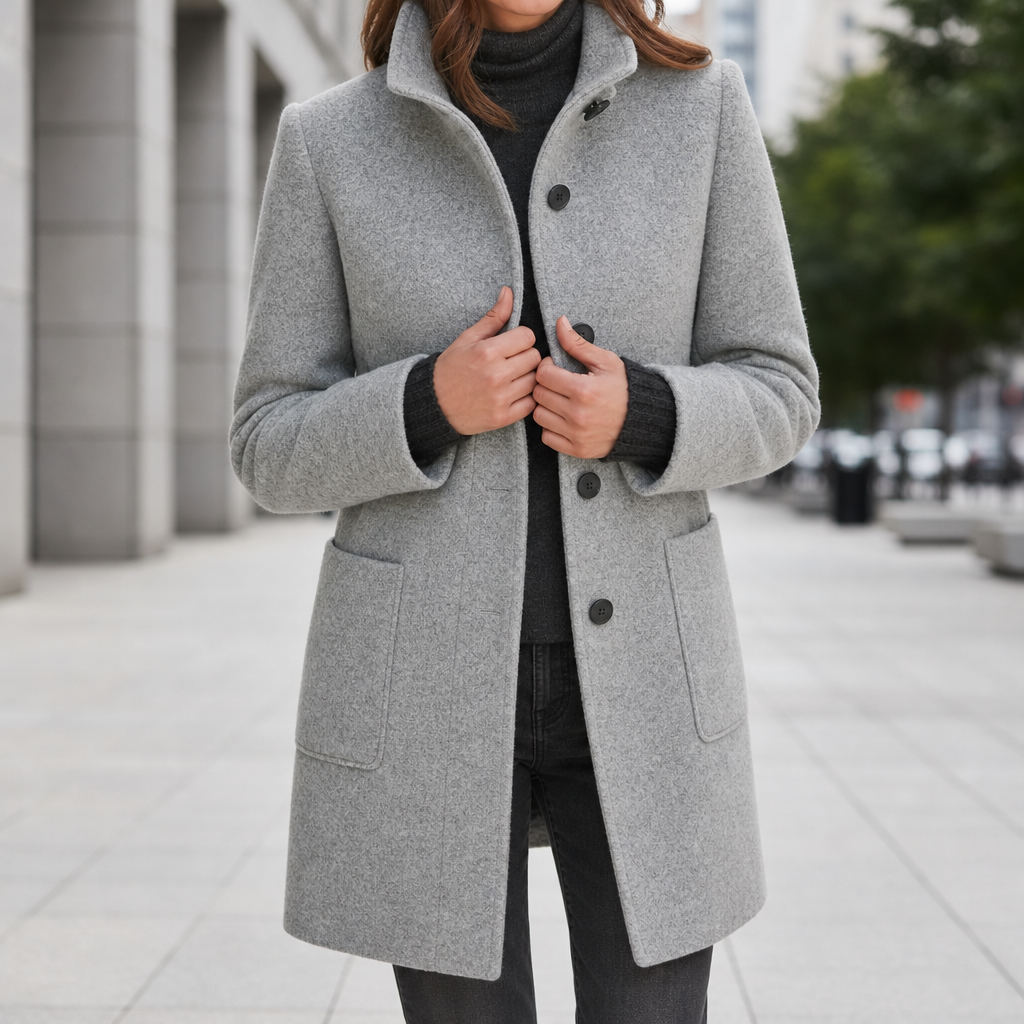Arles Wool-Blend Midi Coat in Light Gray