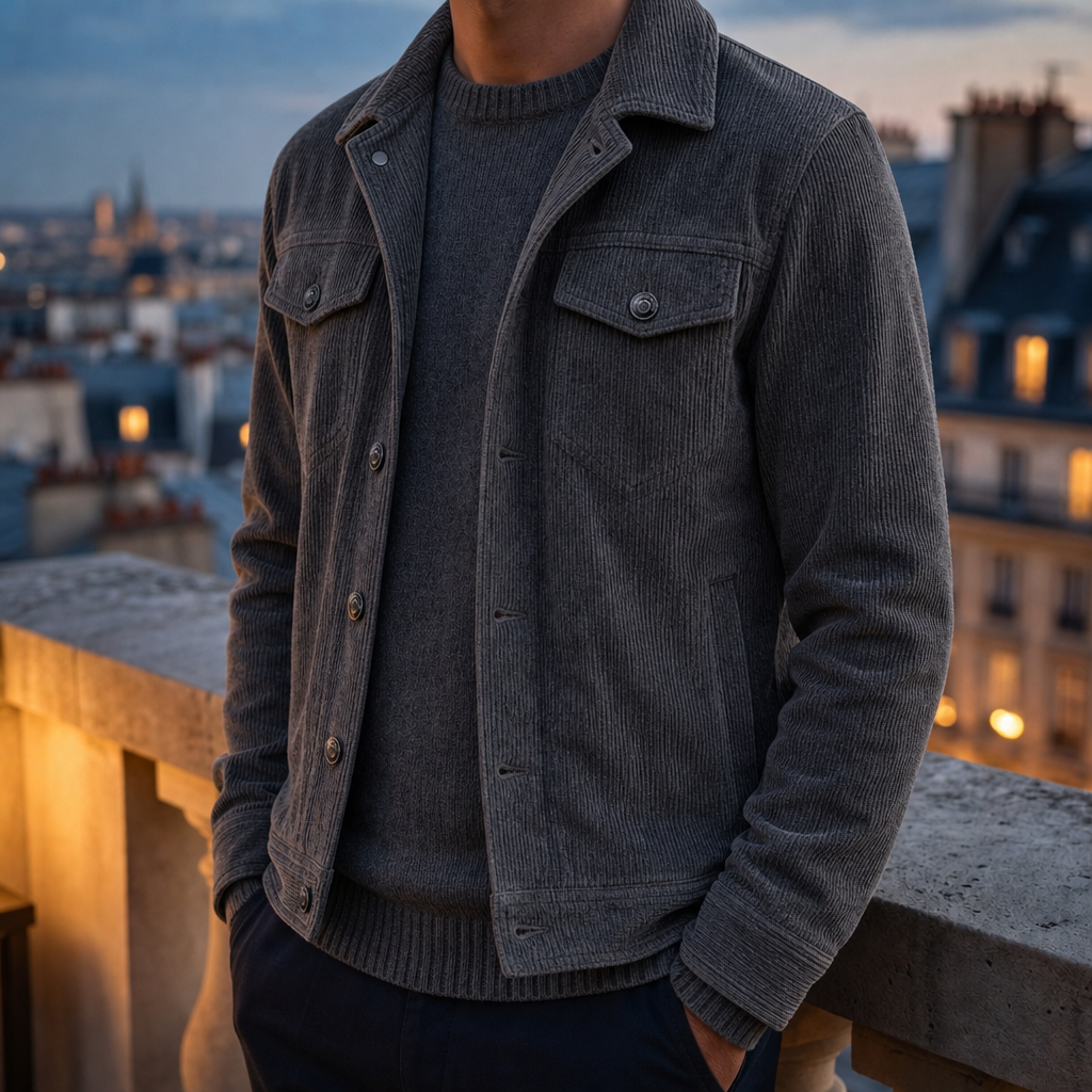 Paphos Corduroy Button-Up Jacket in Gray