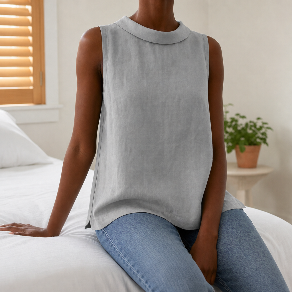 Delphi Roll Collar Sleeveless Blouse in Grey