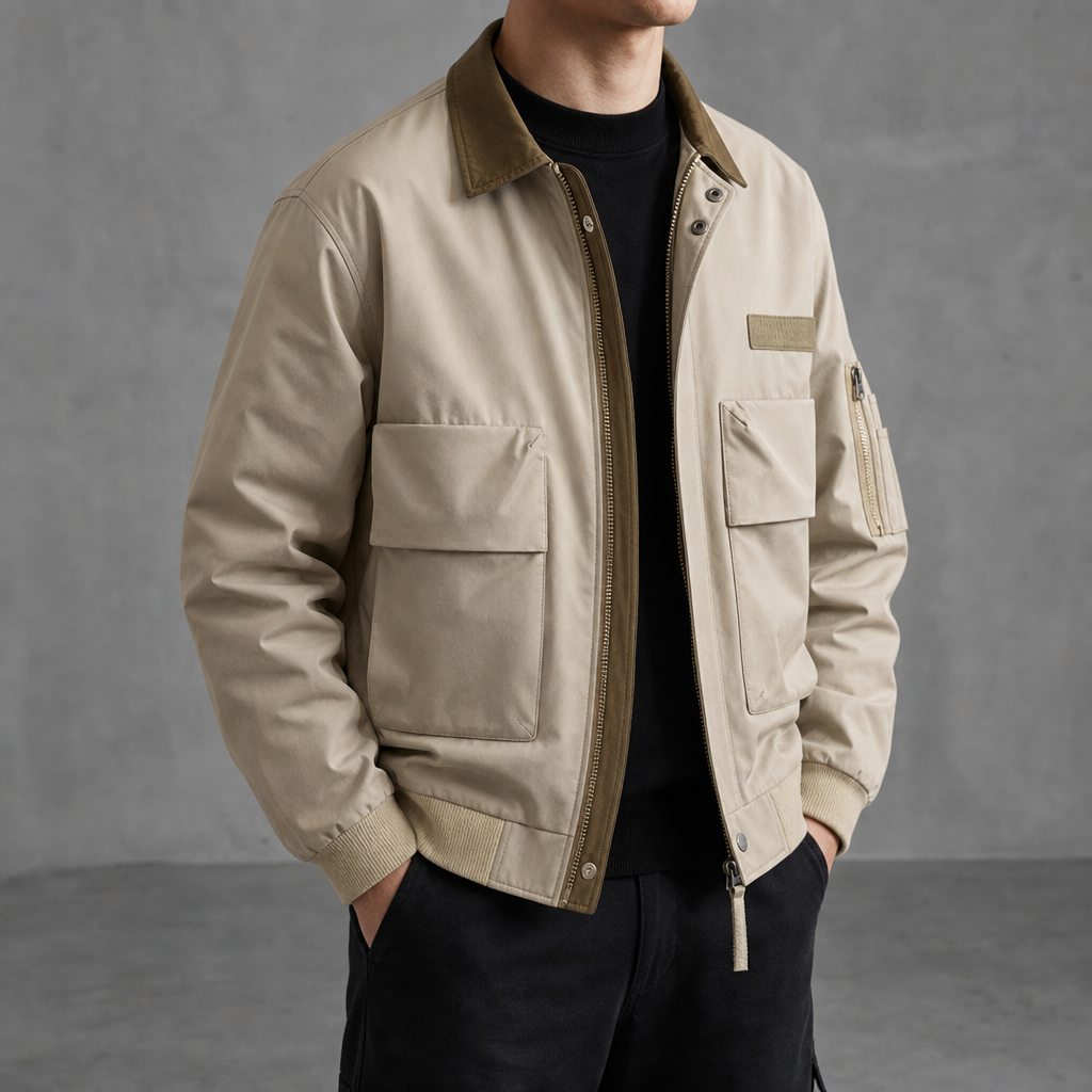 Hydra Military Utility Bomber Jacket in Khaki