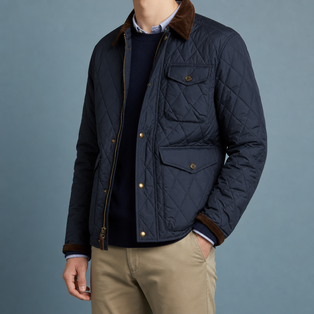 Lerici Quilted Corduroy Collar Jacket in Navy