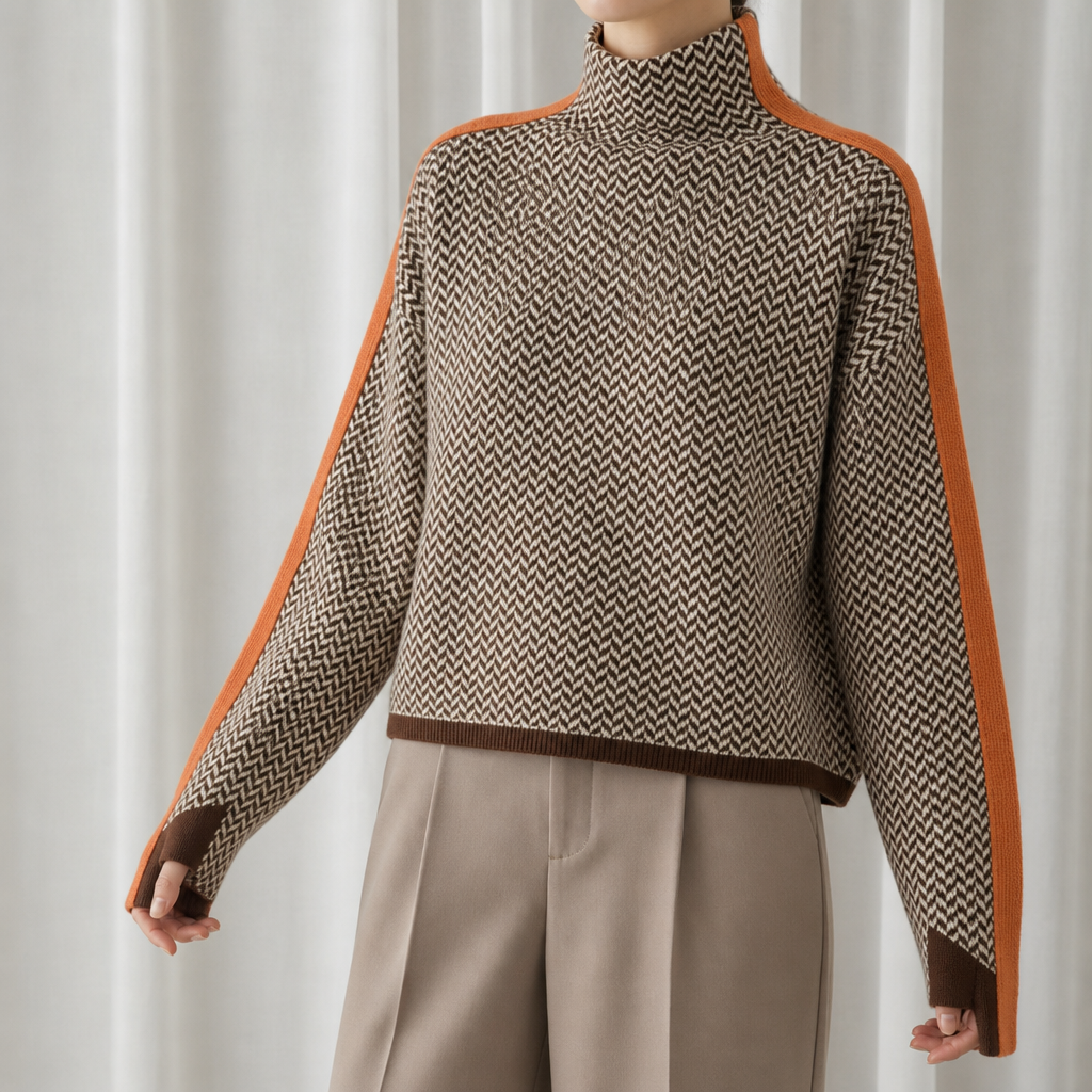 Perugia Chevron Knit Turtleneck Sweater in Orange