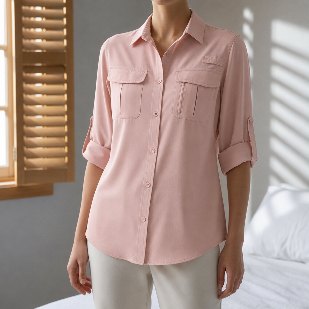 Frigiliana Roll-Sleeve Outdoor Shirt in Pink