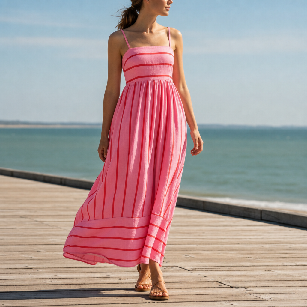 Pienza Striped Sleeveless Maxi Dress in Pink