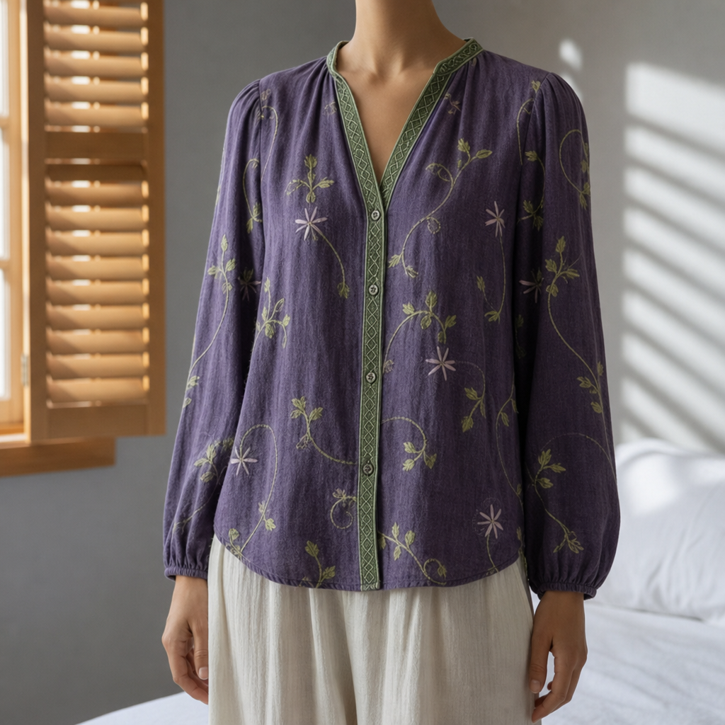 Coimbra Floral Bohemian Blouse in Purple