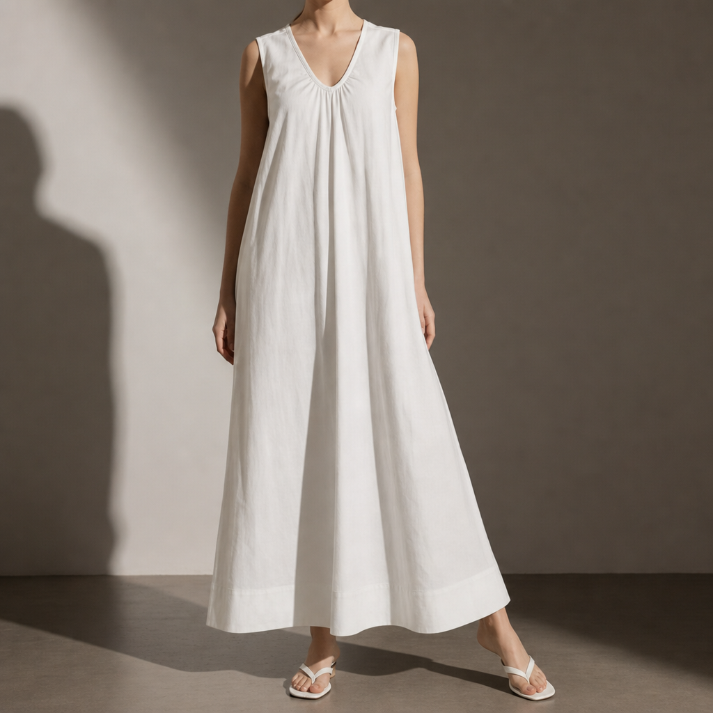Lourmarin Smocked A-Line Maxi Dress in White