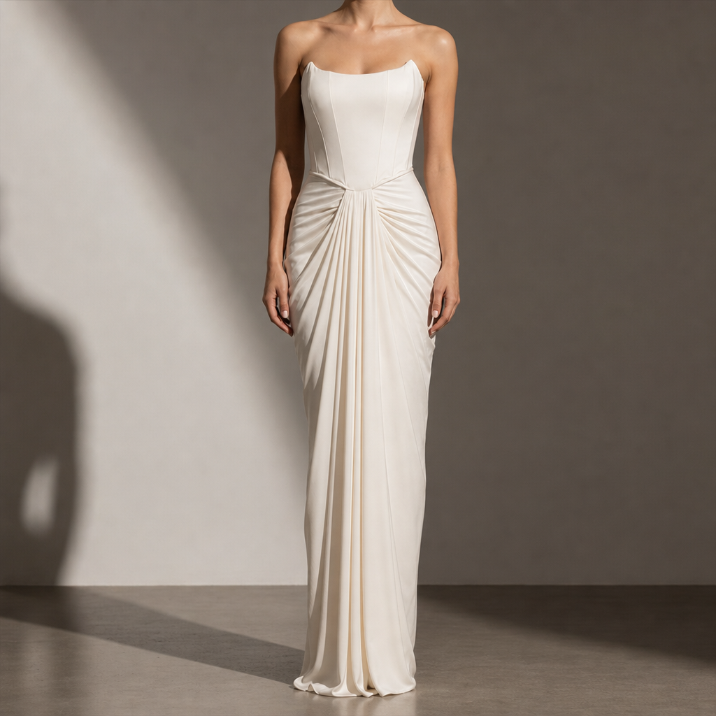 Deia Strapless Corset Maxi Gown in White