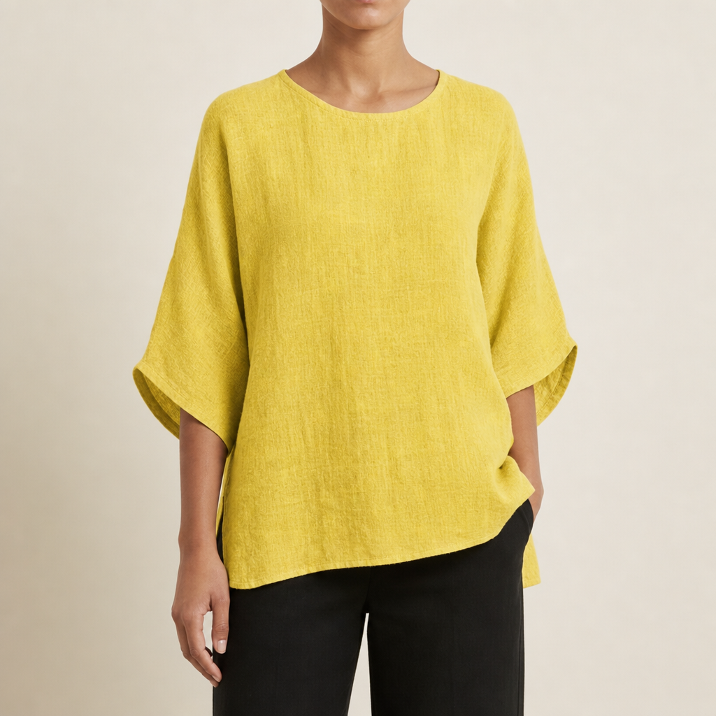 Trujillo Linen 3/4 Sleeve Blouse in Yellow