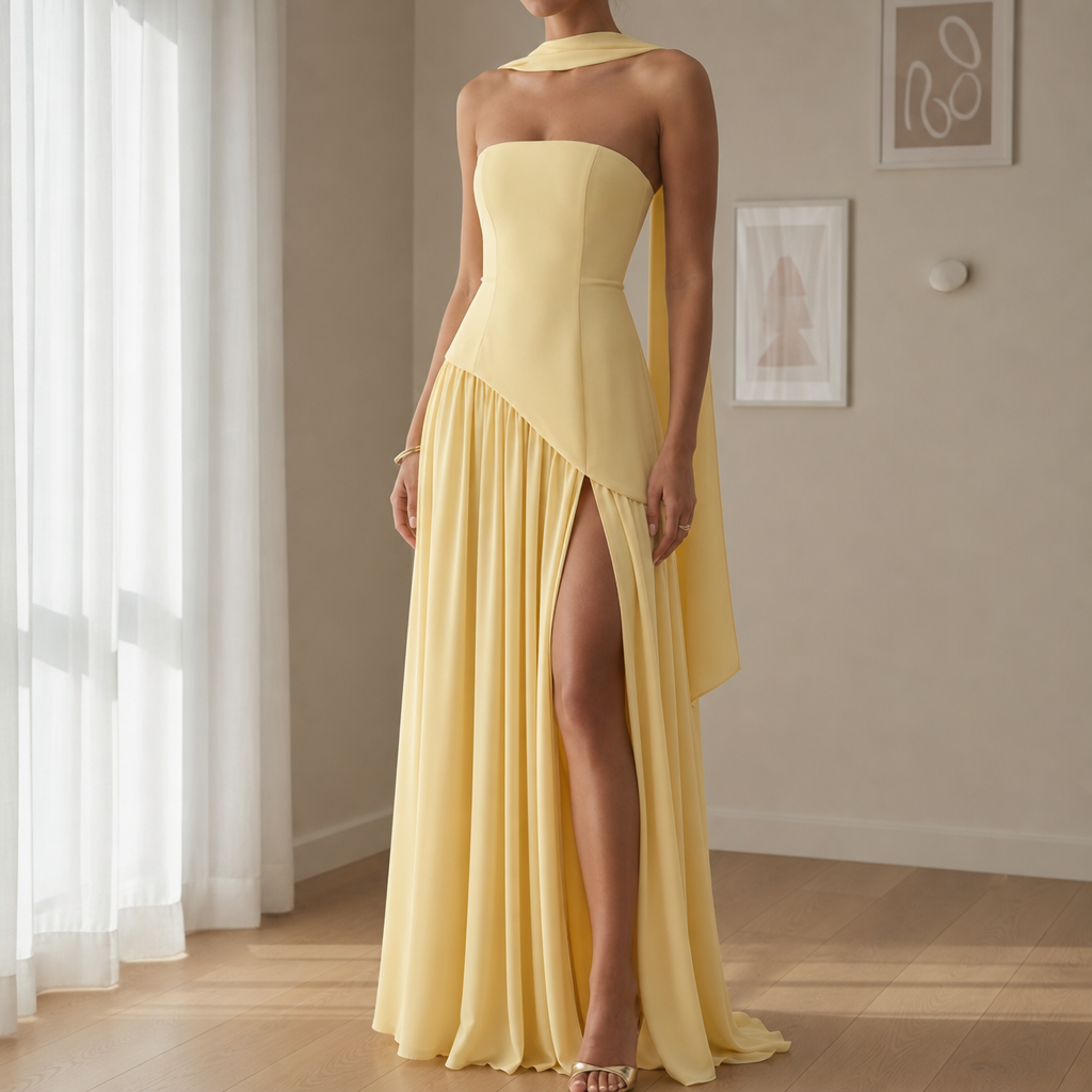 Gaeta Scarf Neck Maxi Dress in Yellow