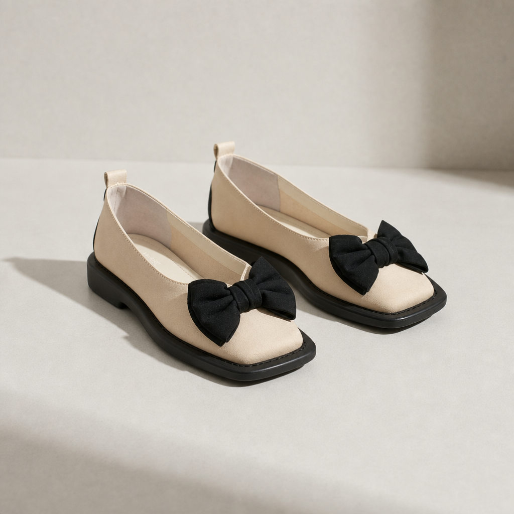 Merida Houndstooth Bow Flats in Beige