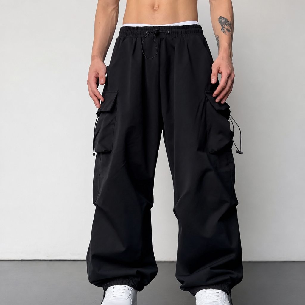Lefkada Wide Leg Cargo Pants in Black