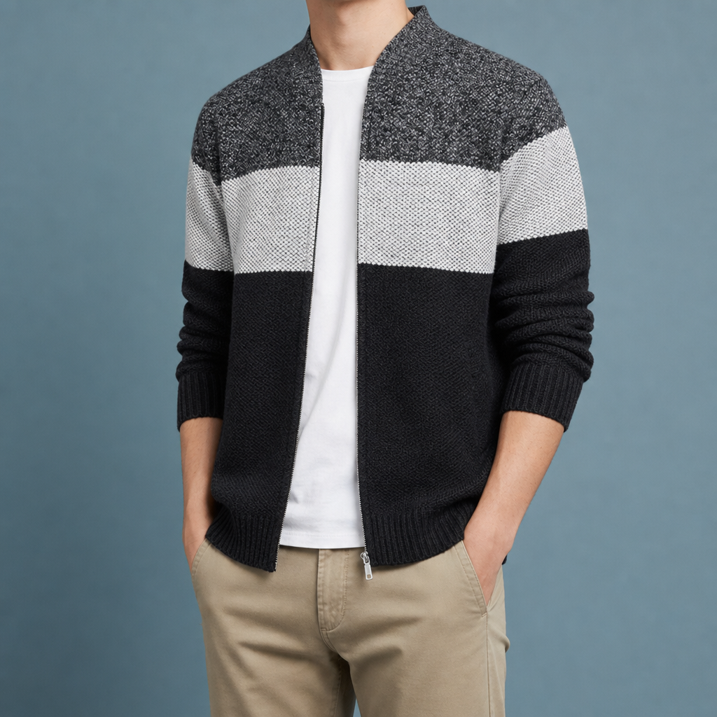 Elounda Striped Knit Cardigan in Black