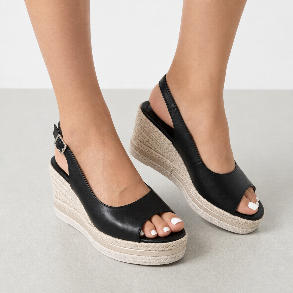 Bellagio Slingback Espadrille Wedge Sandals in Black