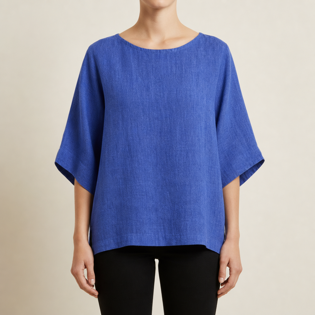 Trujillo Linen 3/4 Sleeve Blouse in Blue