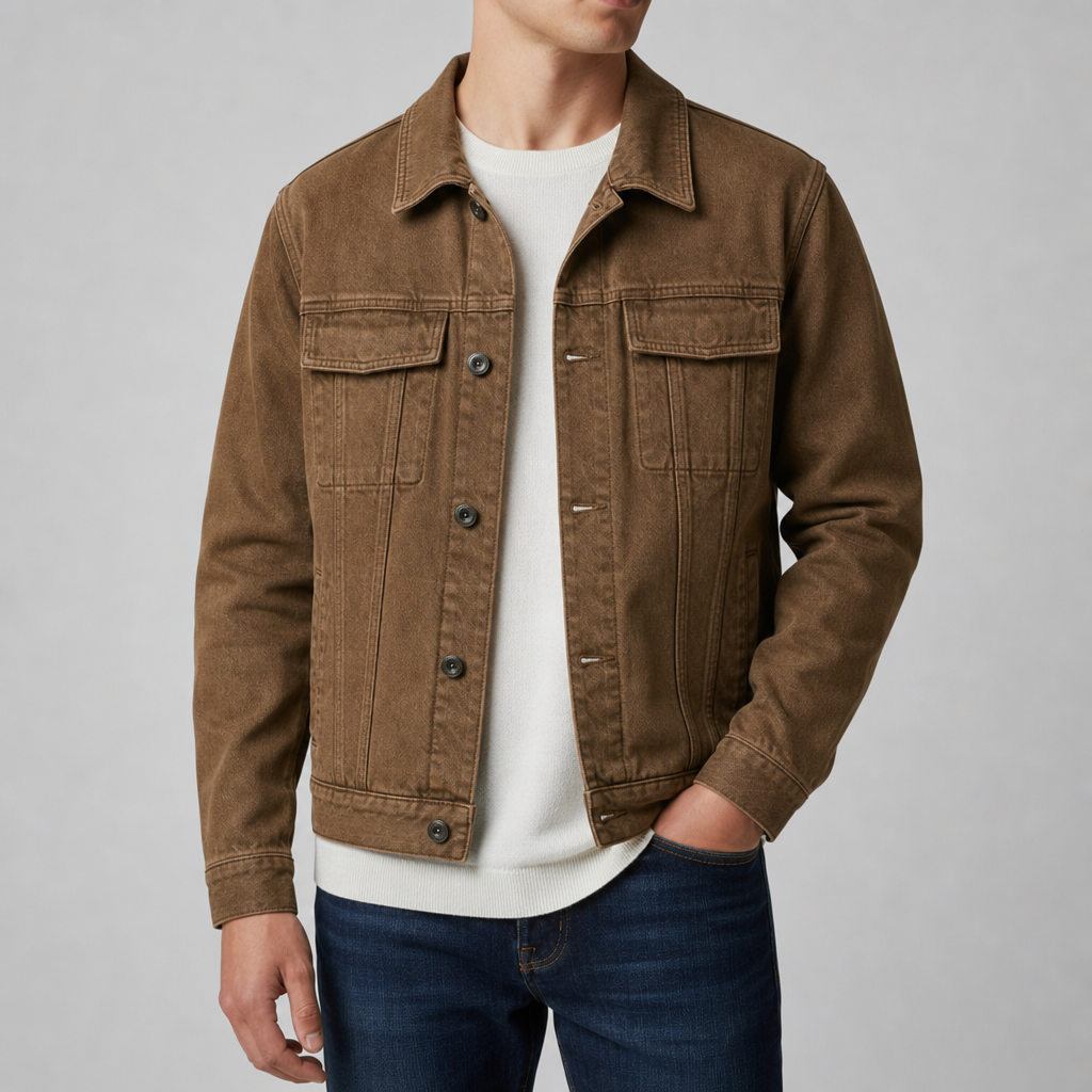 Collioure Brown Denim Barn Jacket in Mocha Brown