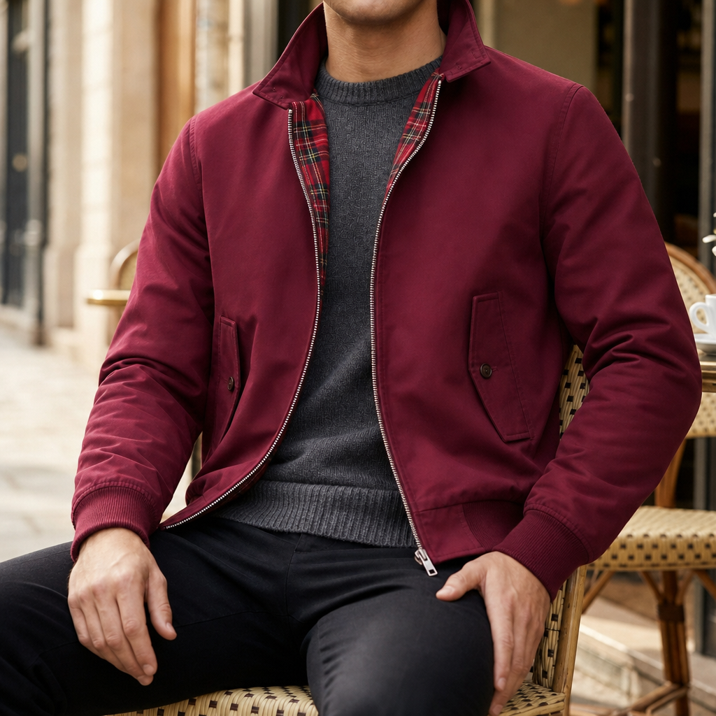 Siracusa Classic Tartan Lined Harrington in Burgundy