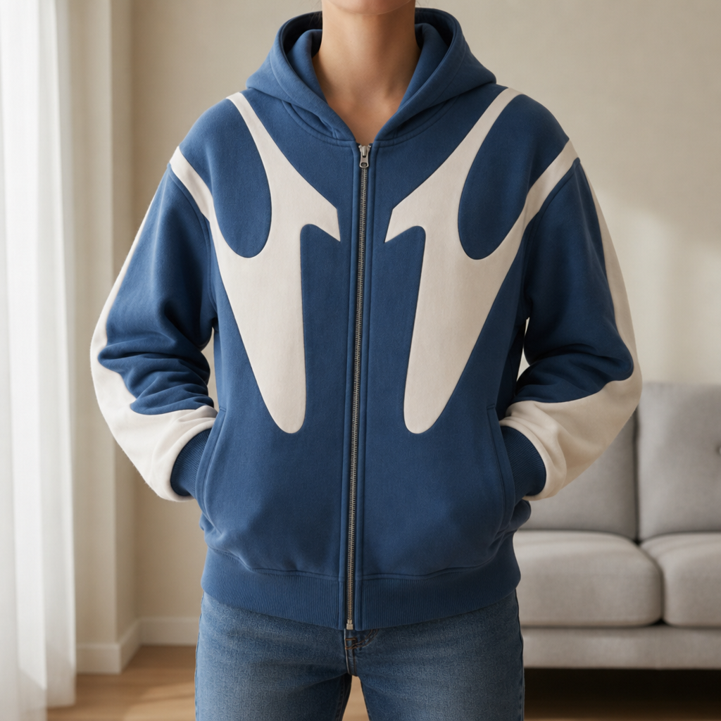 Begur Abstract Graphic Zip Hoodie in Blue