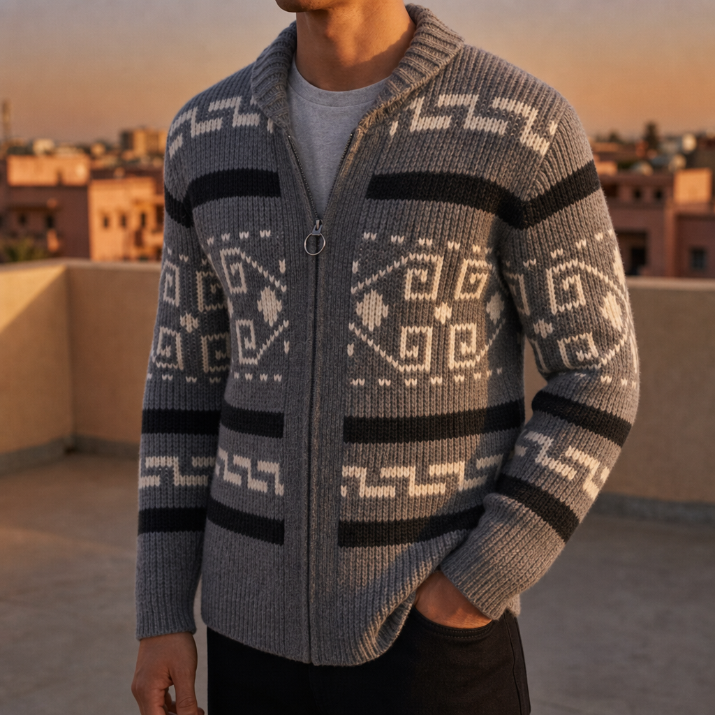 Como Southwestern Zip Cardigan in Gray Black