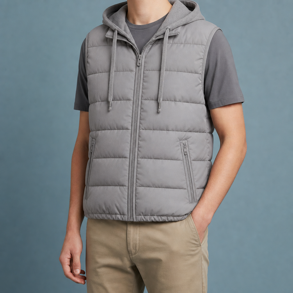 Tarifa Quilted Hooded Vest in Light Gray