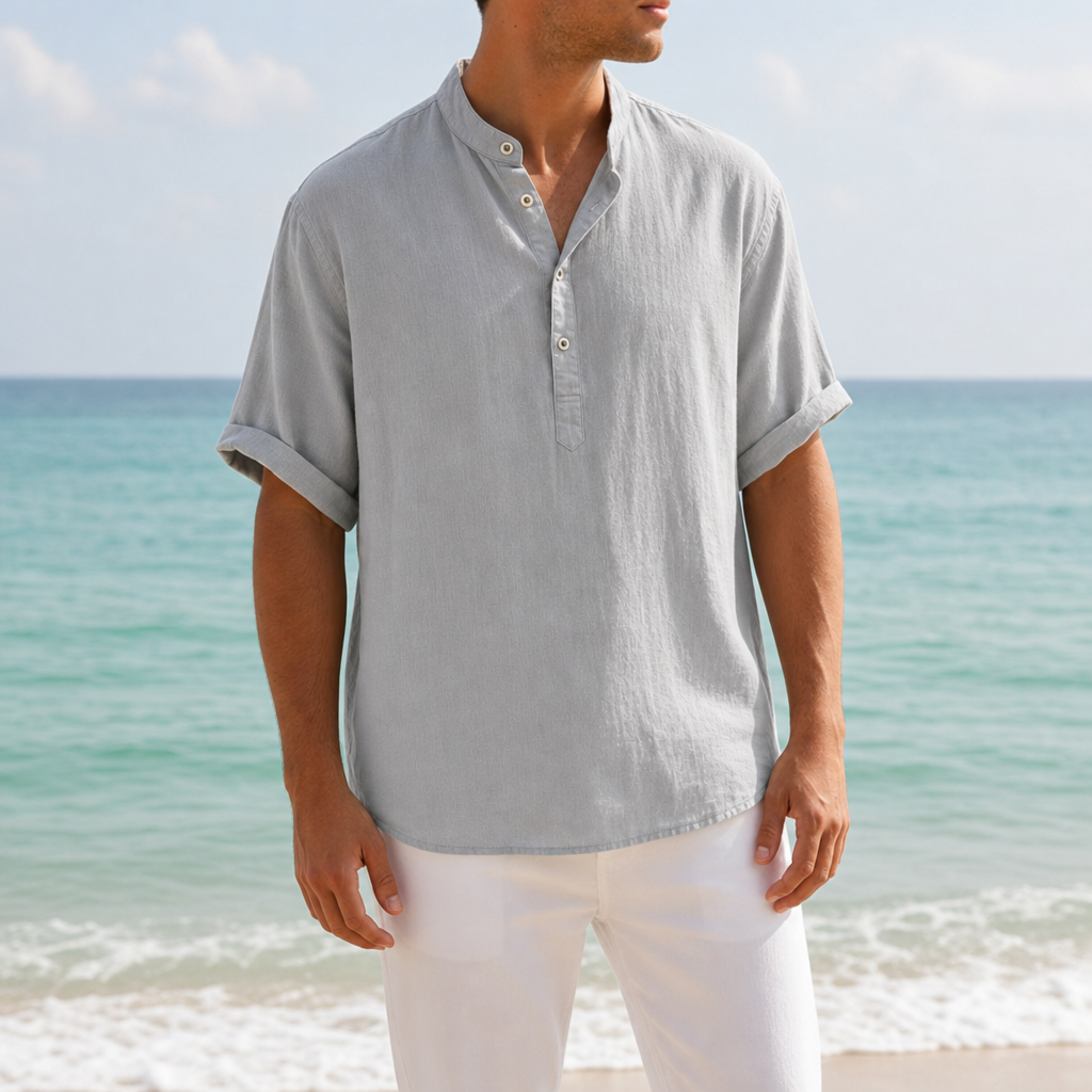 Porquerolles Linen Henley Shirt in Gray