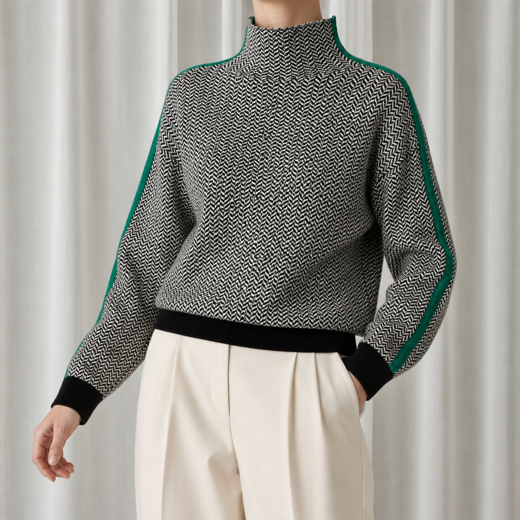 Perugia Chevron Knit Turtleneck Sweater in Green