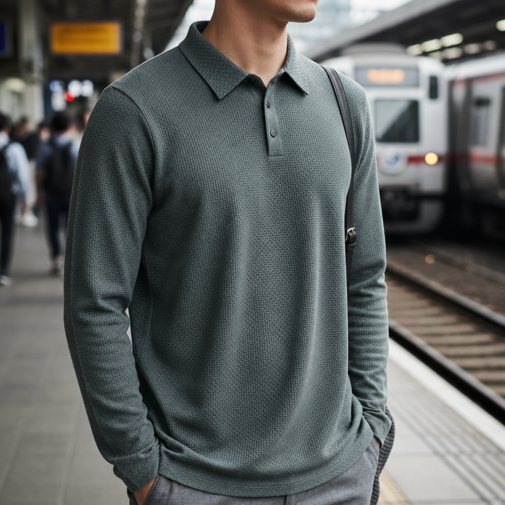 Skopelos Textured Silk Polo in Dark Gray