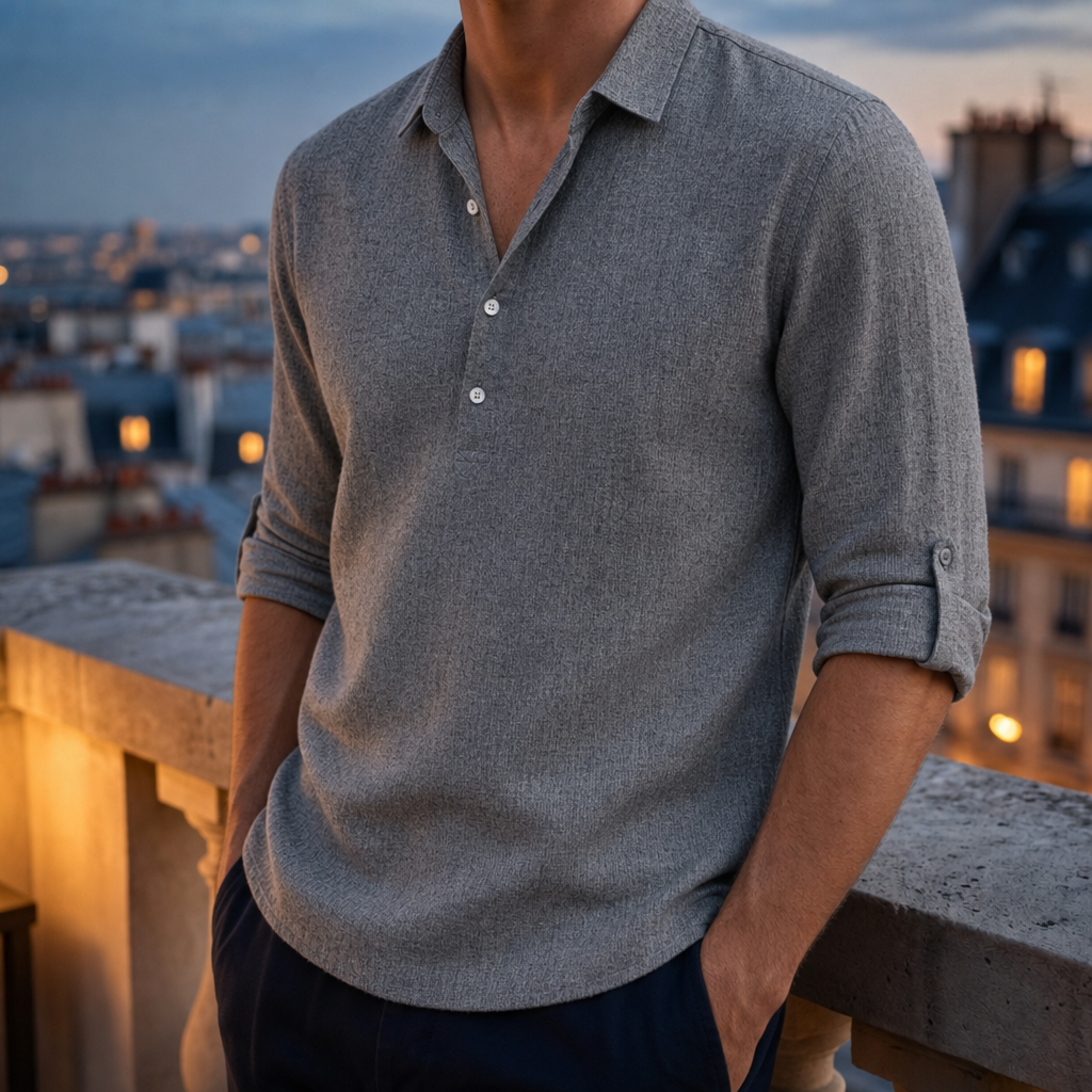 Porteza Linen Henley Shirt in Gray