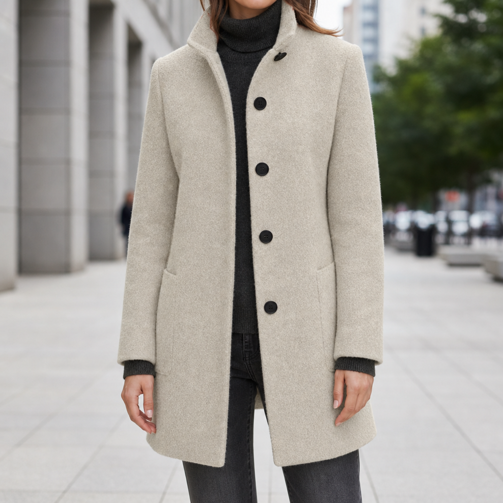 Arles Wool-Blend Midi Coat in Ivory