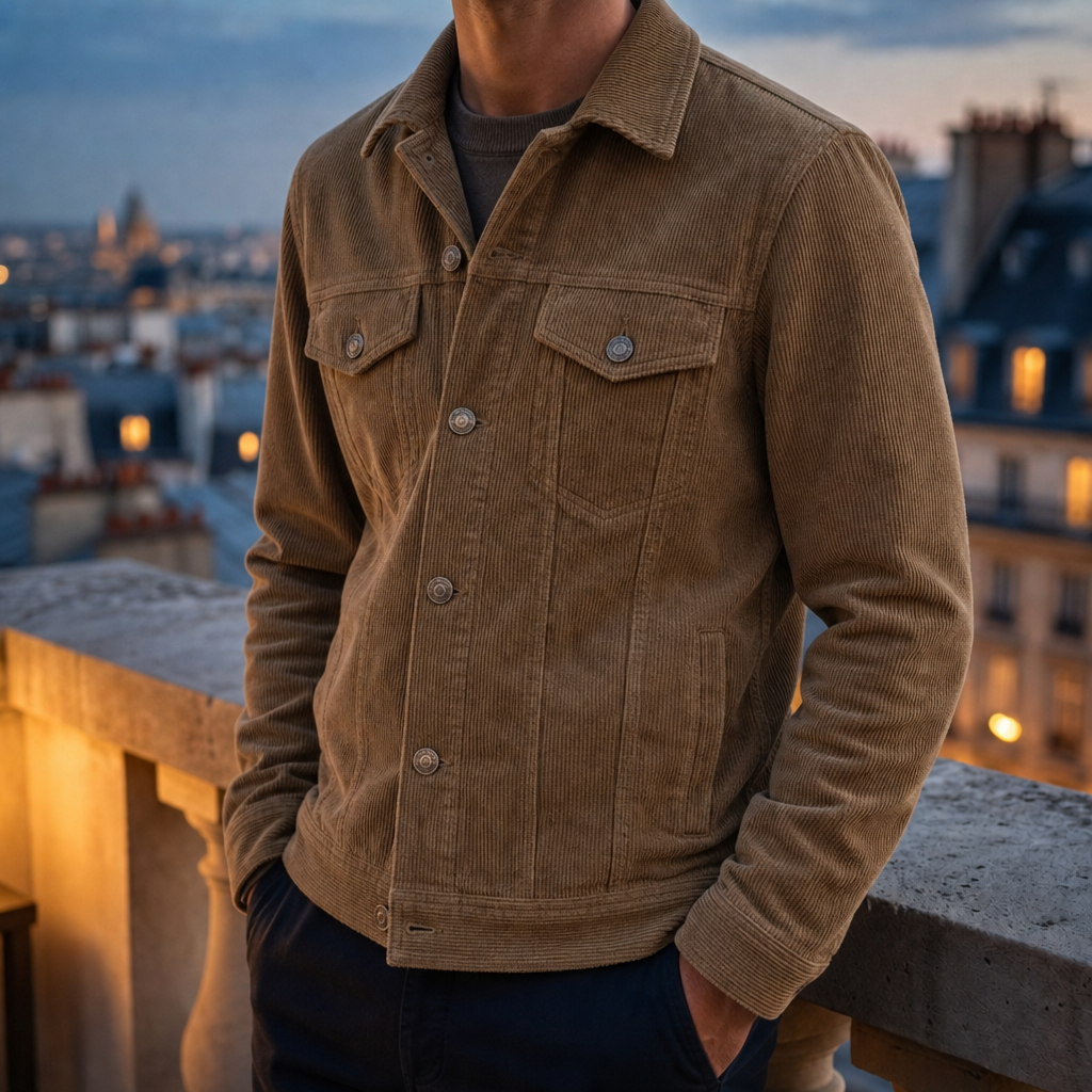 Paphos Corduroy Button-Up Jacket in Khaki